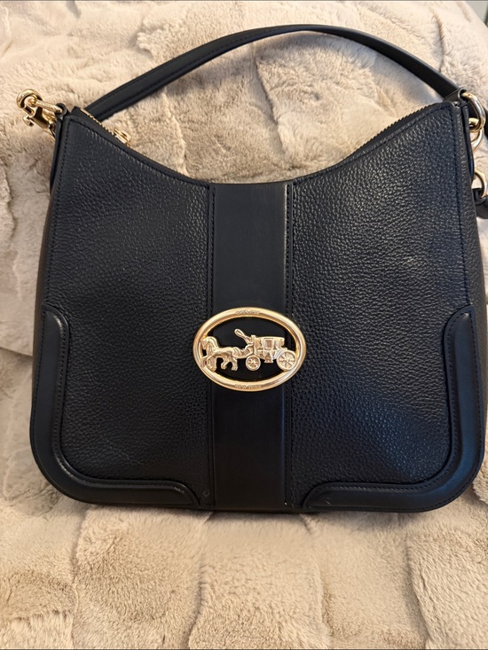 Coach Handbags - Coach Black Leather Shoulder Bag with Gold Carriage Medallion